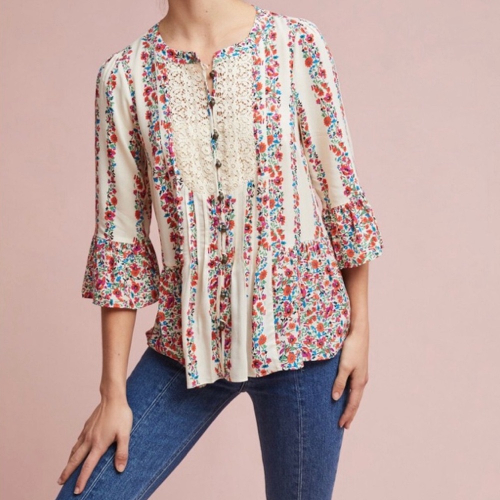 Anthropologie Maeve Floral Ivory Hiver Blouse